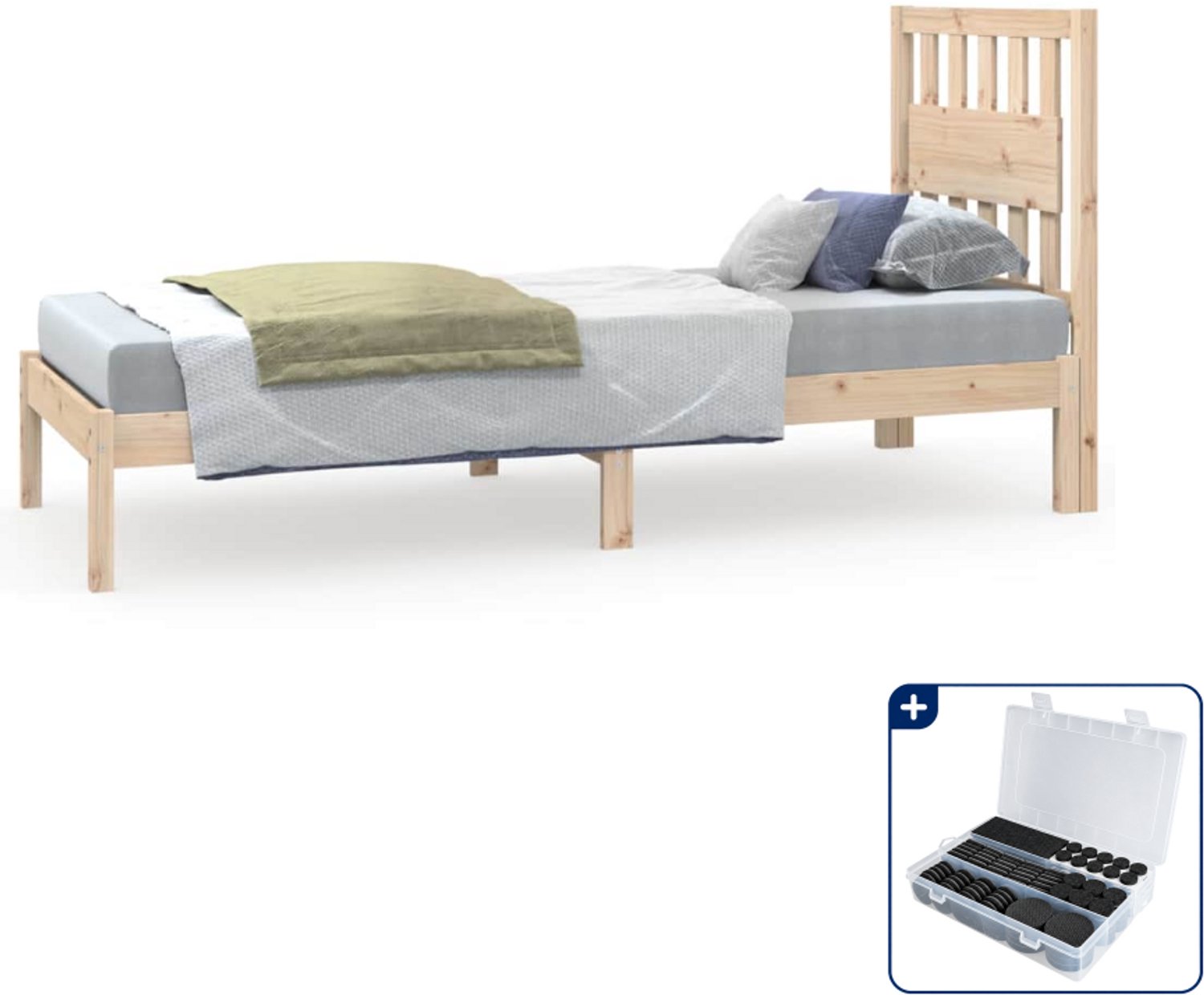 vidaXL bedframe - 75 x 190 cm - massief grenenhout - zwart - Inclusief antikrasvilt 177-delig Grijs