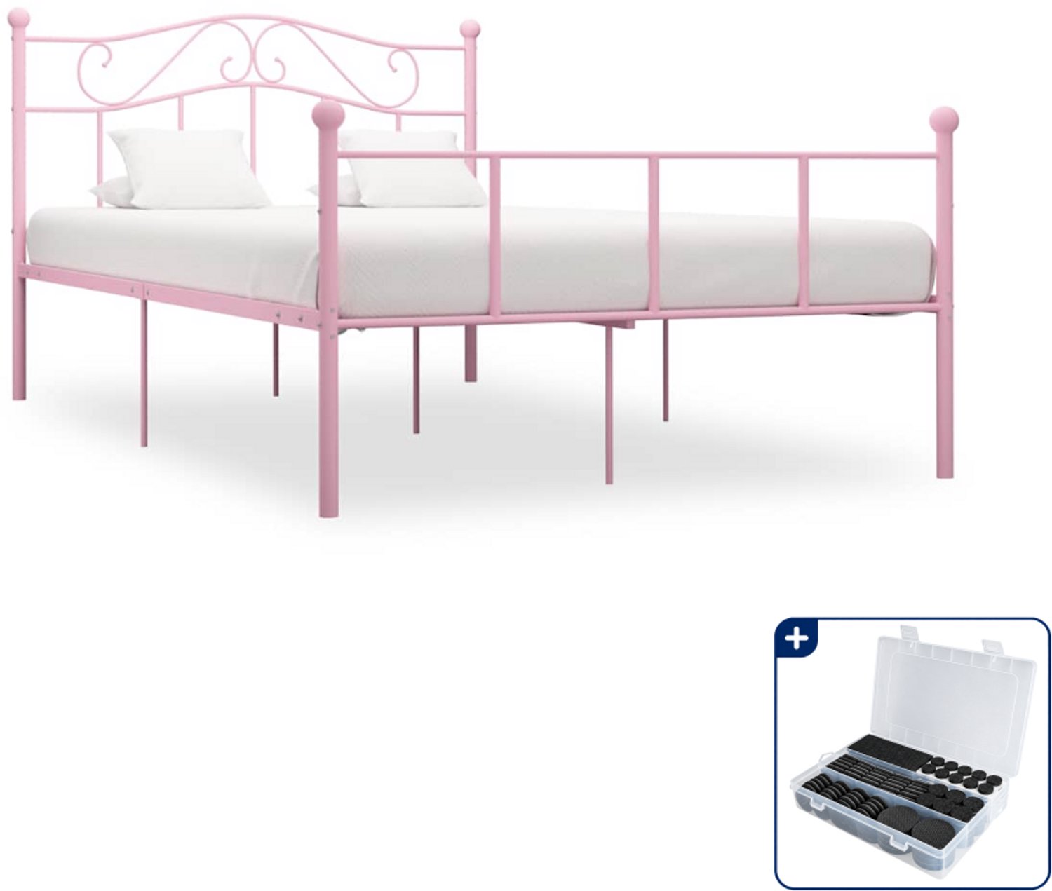 vidaXL bedframe - Small double - 140 x 200 cm - roze - Inclusief antikrasvilt 177-delig