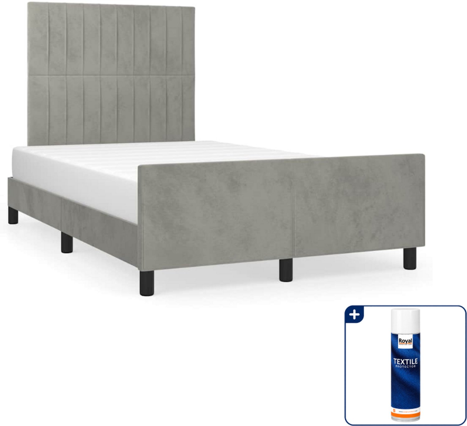 vidaXL Bedframe - 120 x 200 cm - fluweel - lichtgrijs - Inclusief textielbeschermer 500 ml