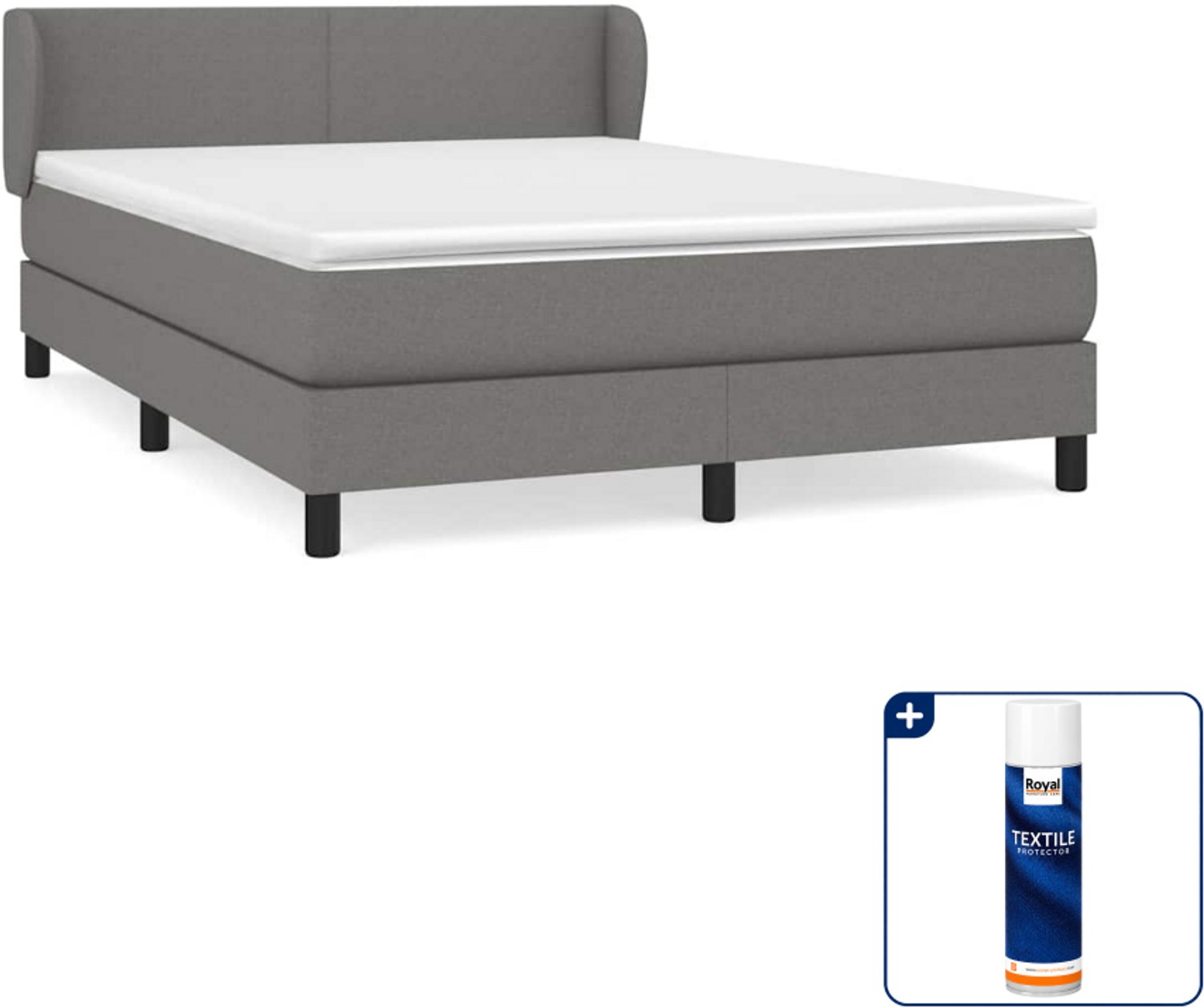 vidaXL boxspring met matras - Small double - 140 x 200 cm - donkergrijs - Inclusief textielbeschermer 500 ml