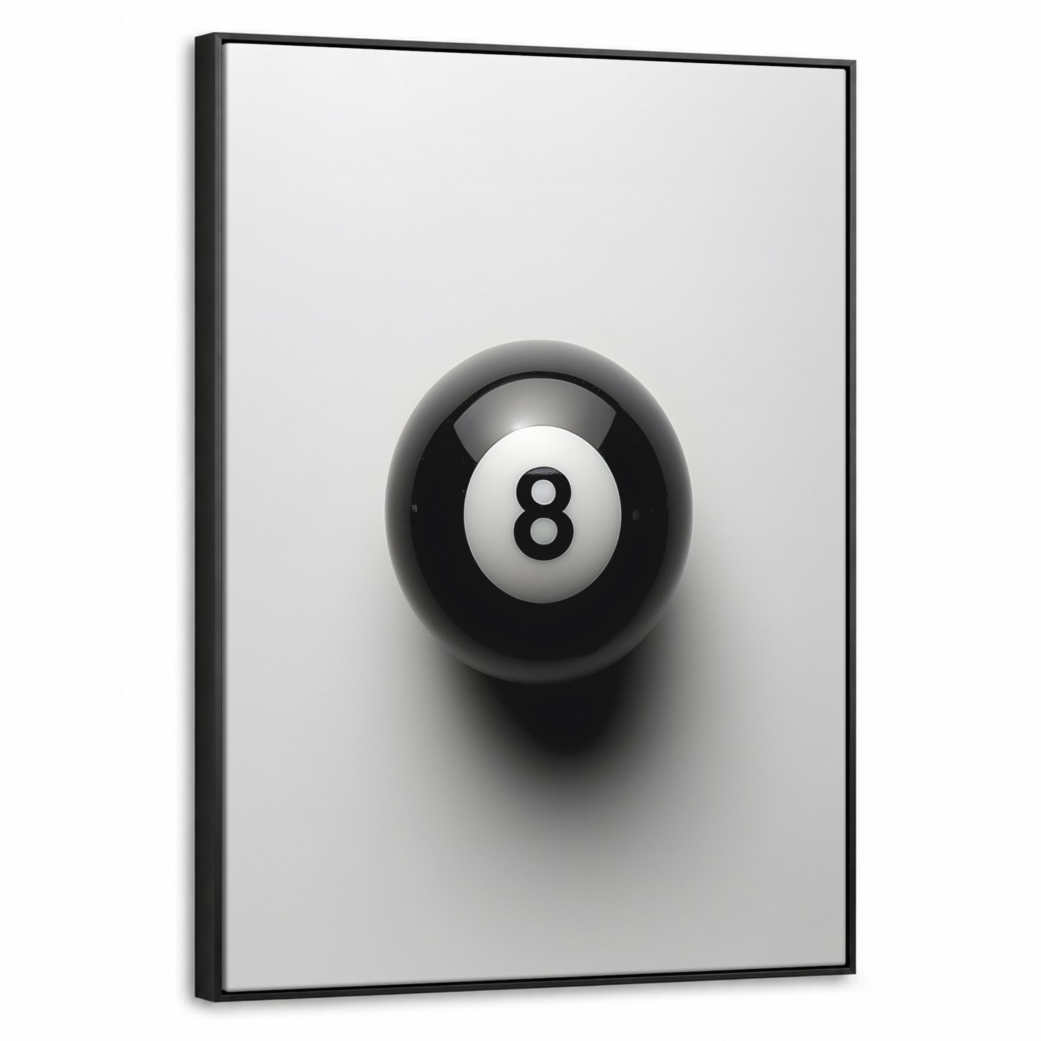Canvas Schilderij met Baklijst 70x100cm - Biljartbal - Getal - Acht - Wit - Muurdecoratie woonkamer - Slaapkamer decoratie - Kamer accessoires - Schilderijen op canvas met lijst
