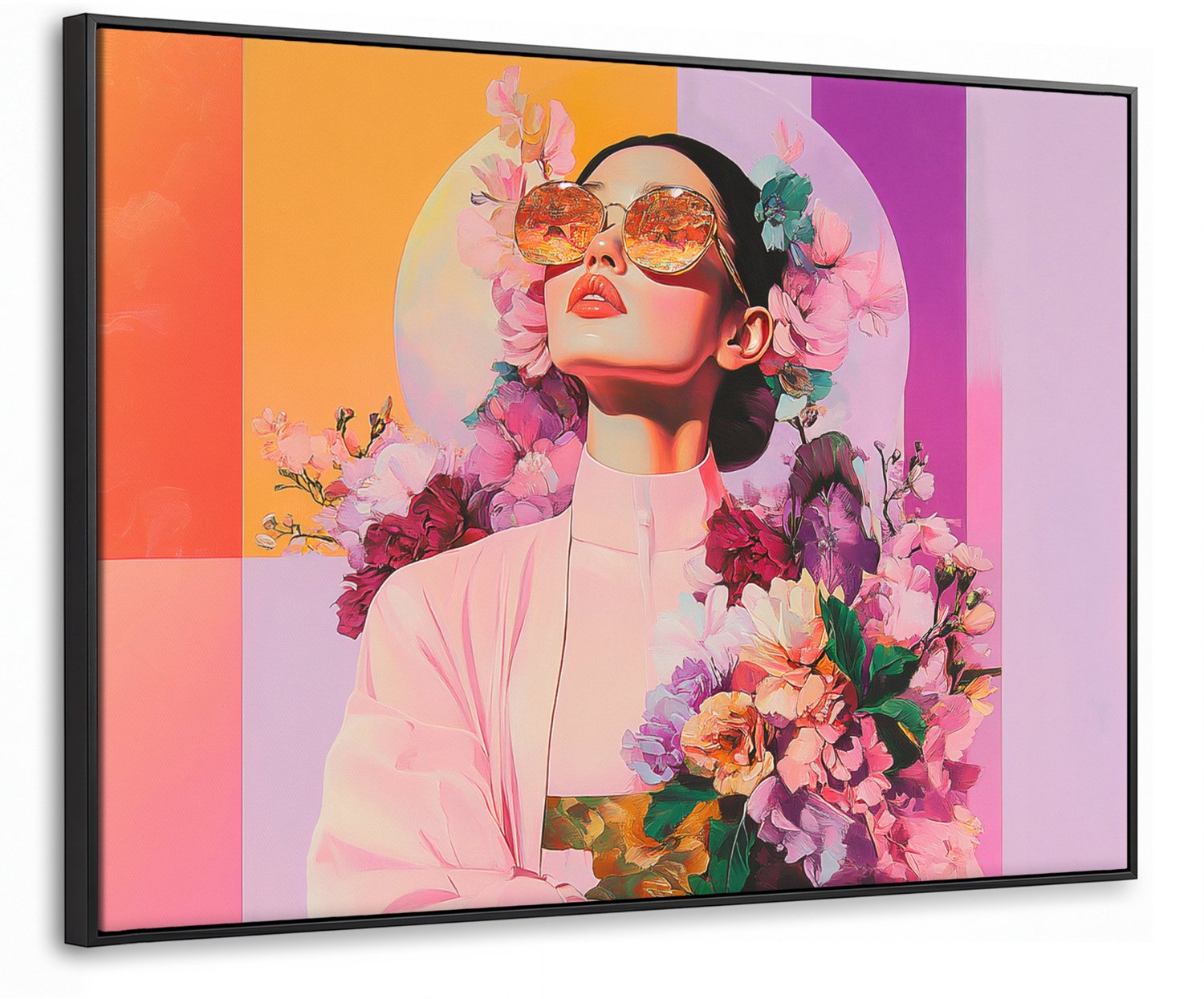 Canvas Schilderij met Baklijst 100x70cm - Portret - Vrouw - Abstract - Bloemen - Muurdecoratie woonkamer - Slaapkamer decoratie - Kamer accessoires - Schilderijen op canvas met lijst