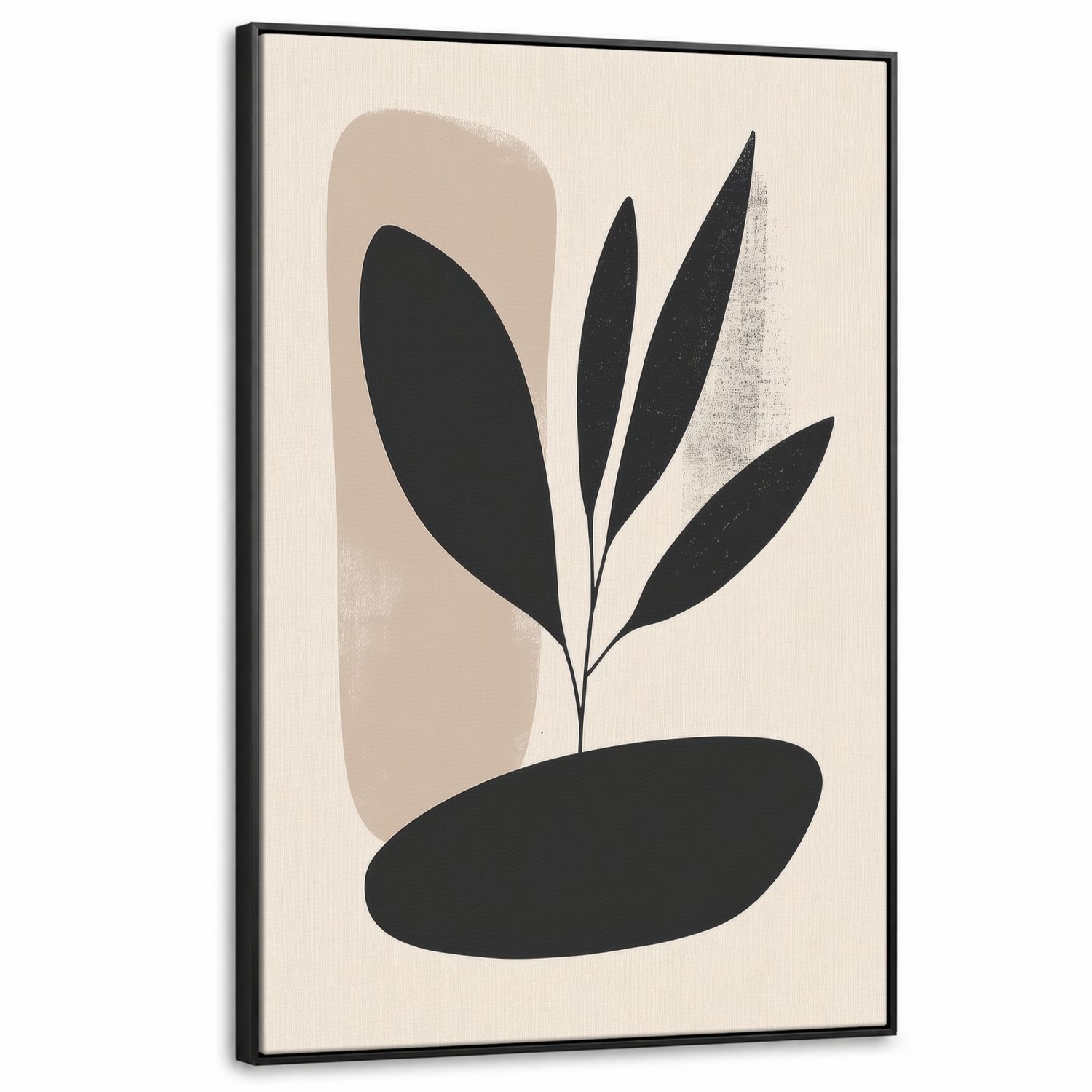 Canvas Schilderij met Baklijst XXL Canvas Schilderij met Baklijst 80x120cm - Plant - Beige - Japandi - Muurdecoratie woonkamer - Slaapkamer decoratie - Kamer accessoires - Schilderijen op canvas met lijst groot