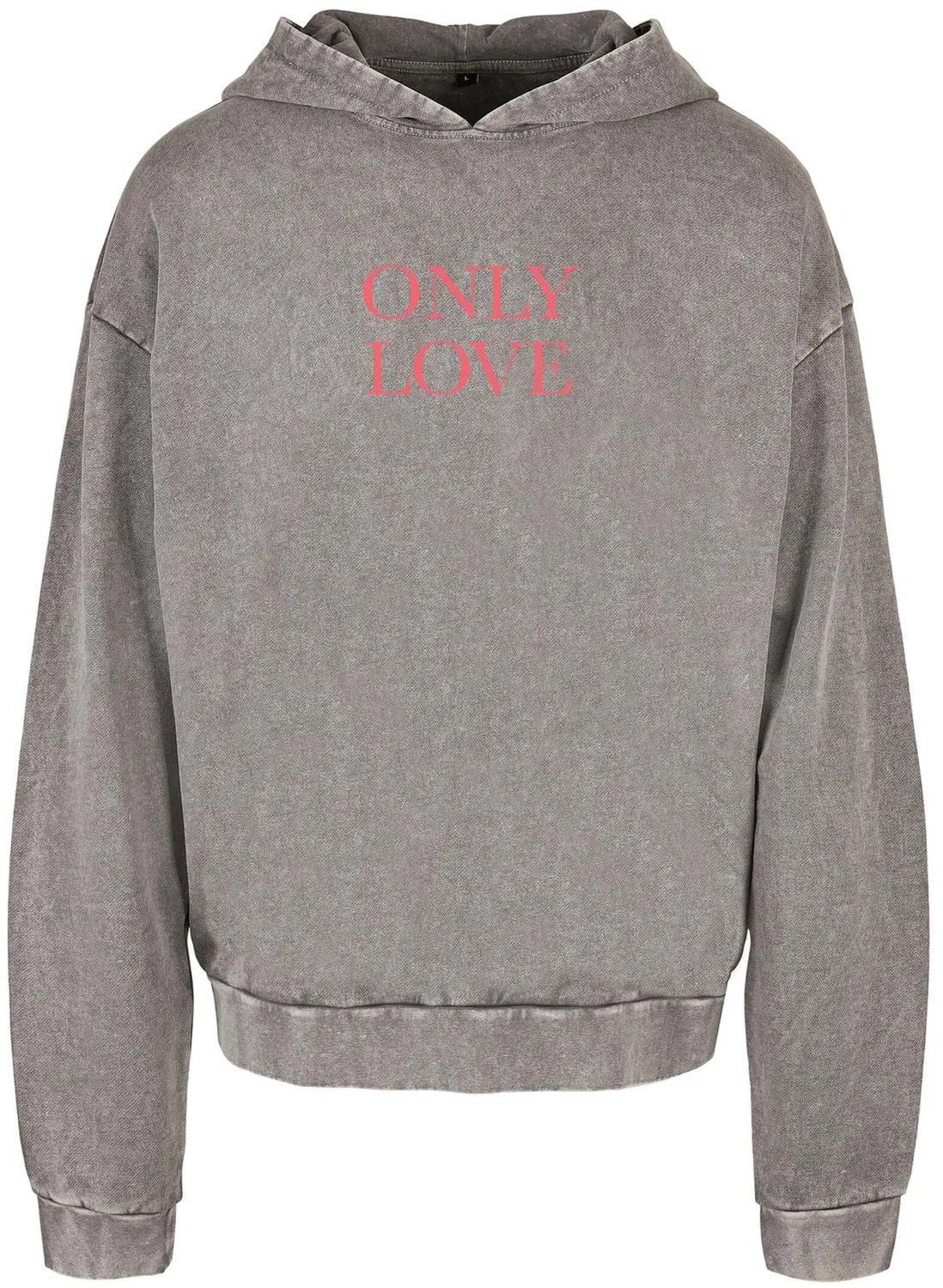Hoodie Mister Tee Only Love front Acid Washed Asfalt