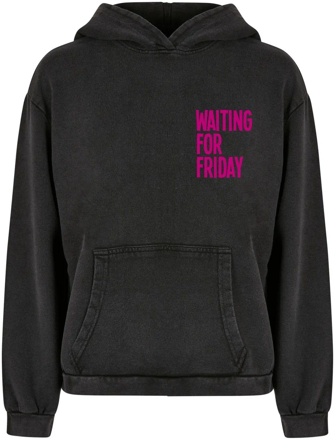 Dames Hoodie Oversized Mister Tee Waiting For Friday Acid Washed Zwart