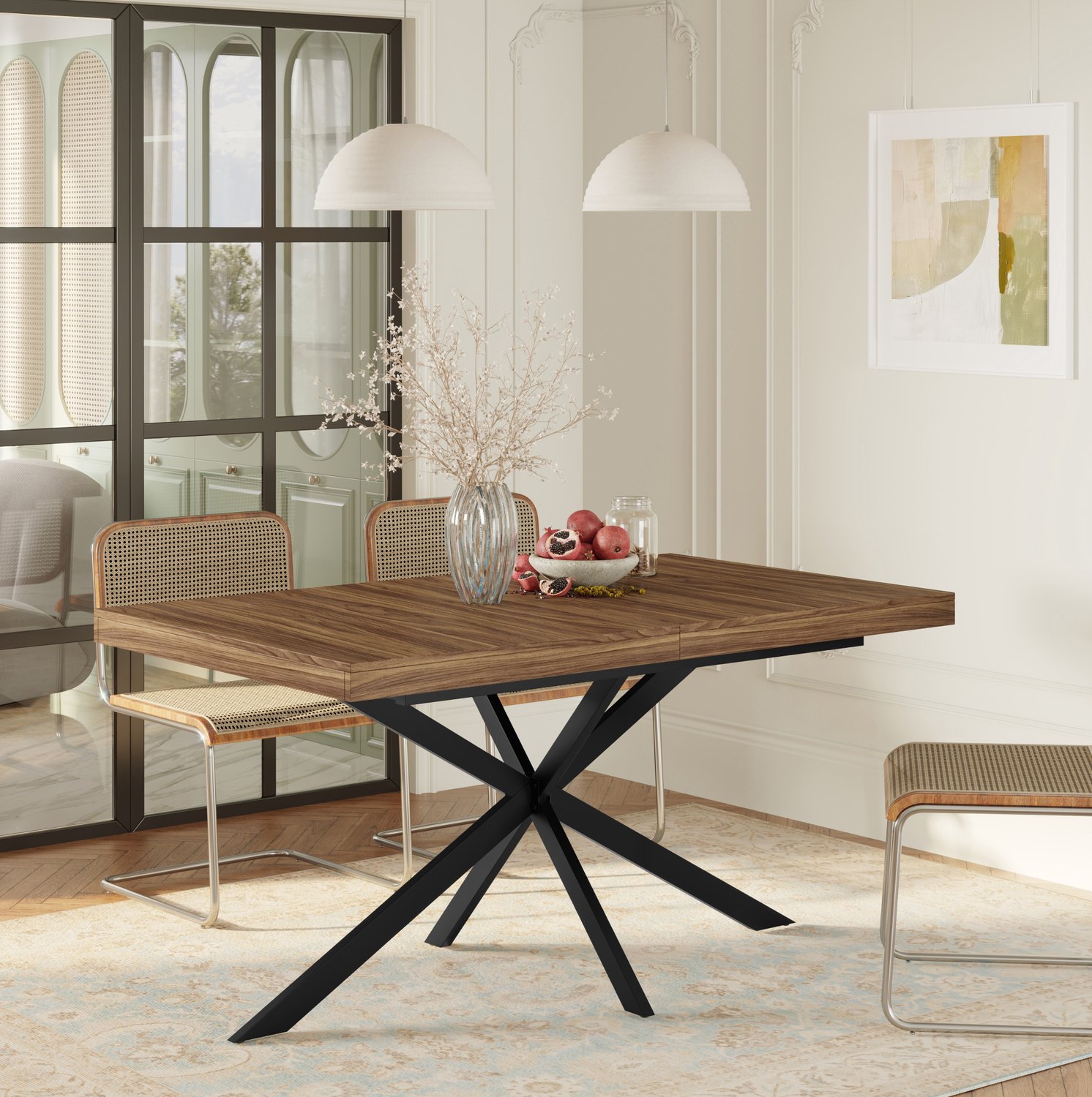 MIVRAY Eettafel - Uitschuifbaar Met Verborgen Opbergruimte - MDF En Metaal - Walnootkleur
