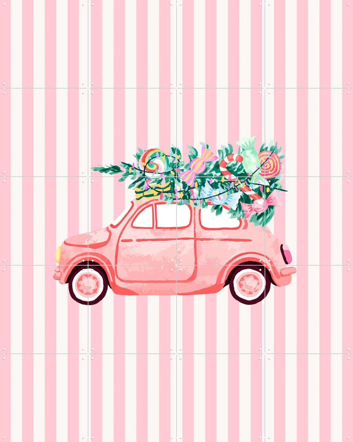 IXXI Candy Christmas Car, Palmartprints - 80 x 100 cm - Grote wanddecoratie en posters - Speels, Kleurrijk, Slaapkamer, Woonkamer, Kerst Roze
