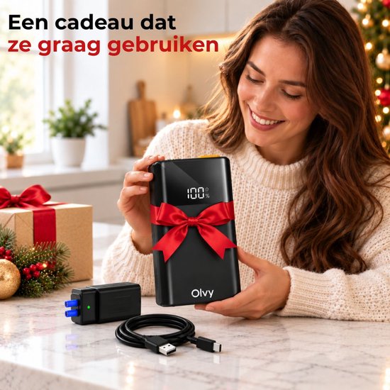 Olvy 12V Jumpstarter voor Auto - 1500A - Starthulp met Powerbank, LED Zaklamp en SOS Noodlicht - Startkabels met Accu - Startbooster