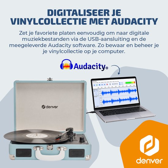 Denver Platenspeler - Ingebouwde Speakers - Incl. PC Software - Auto-stop - Retro - VPL120 - Blauw