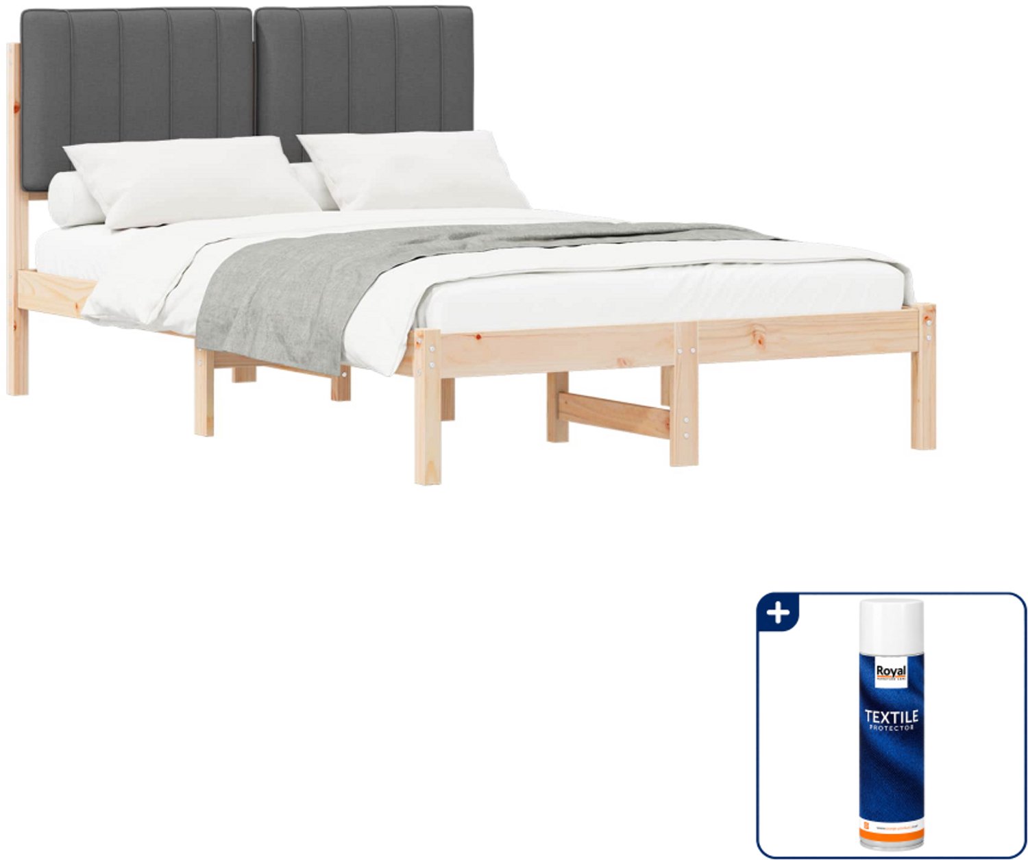 vidaXL Bedframe 120 x 200 cm - massief grenenhout - naturel/donkergrijs - Inclusief textielbeschermer 500 ml Bruin