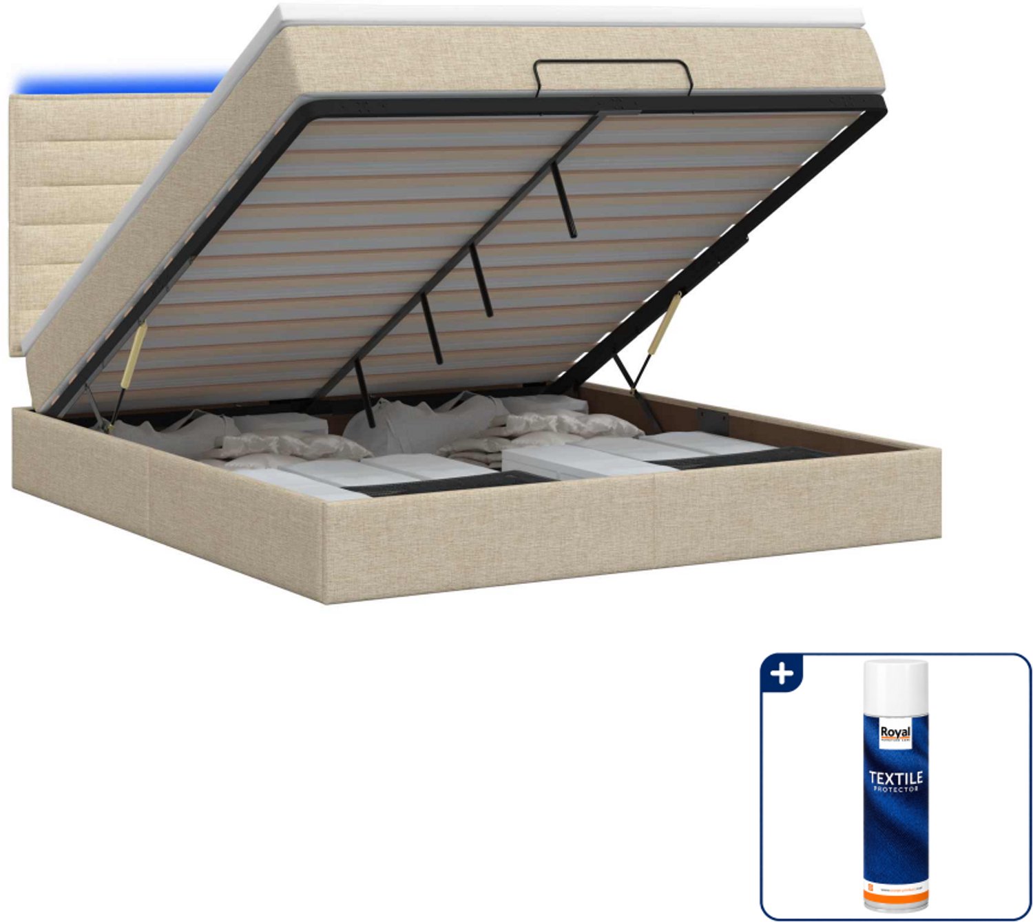 vidaXL ottoman bed met matras en led - 140 x 190 cm - crèmekleurig - Inclusief textielbeschermer 500 ml