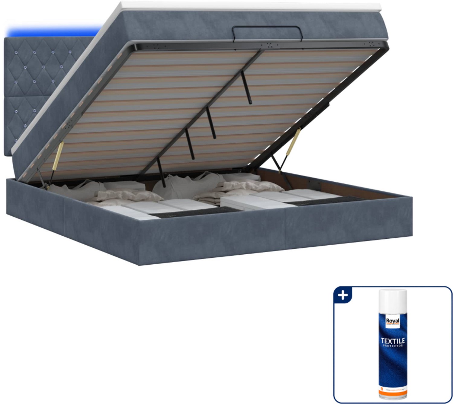 vidaXL queensize bed met matras en led - 160 x 200 cm - donkergrijs - Inclusief textielbeschermer 500 ml