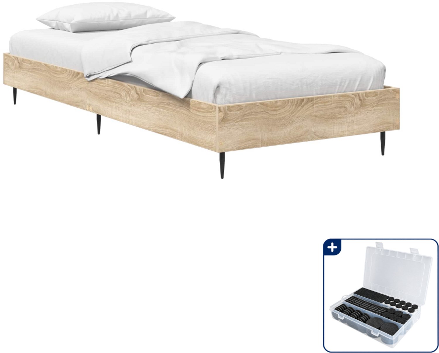 vidaXL bedframe - 80 x 200 cm - bewerkt hout - sonoma eiken - Inclusief antikrasvilt 177-delig Bruin