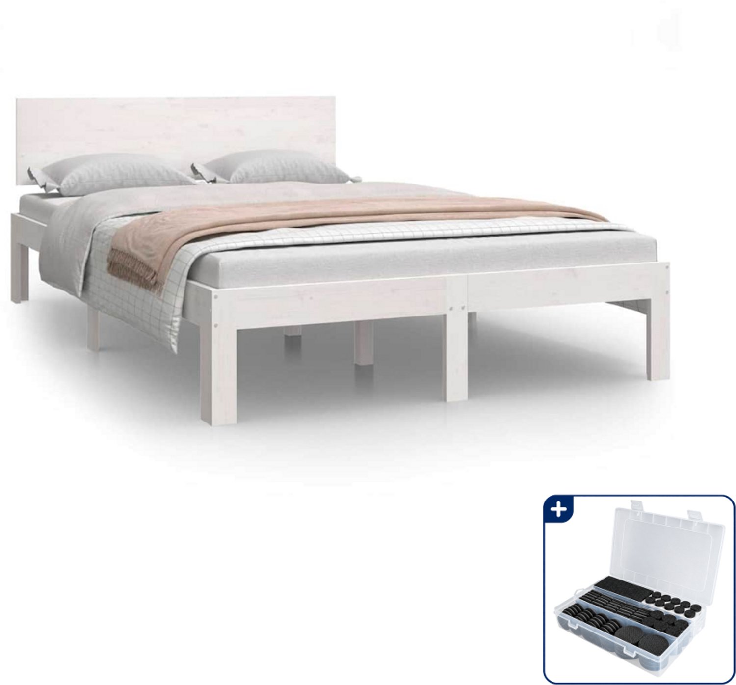 vidaXL bedframe 120 x 200 cm - massief grenenhout - wit - Inclusief antikrasvilt 177-delig