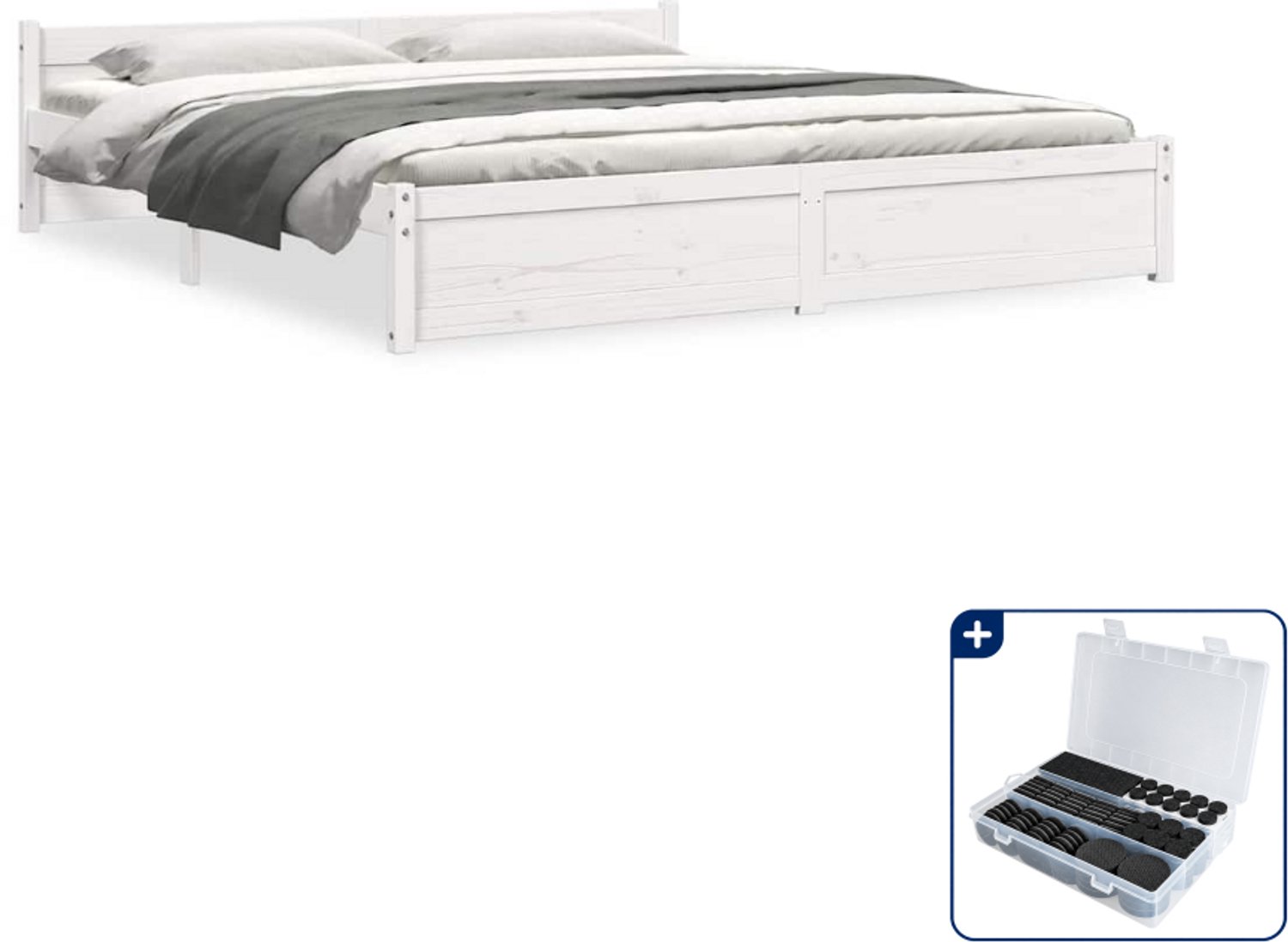 vidaXL Kingsize bedframe - 180 x 200 cm - massief grenenhout - wit - Inclusief antikrasvilt 177-delig