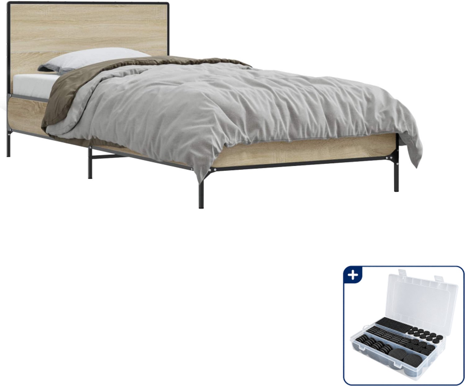 vidaXL Bedframe - 80 x 200 cm - bewerkt hout - sonoma eiken - Inclusief antikrasvilt 177-delig Bruin