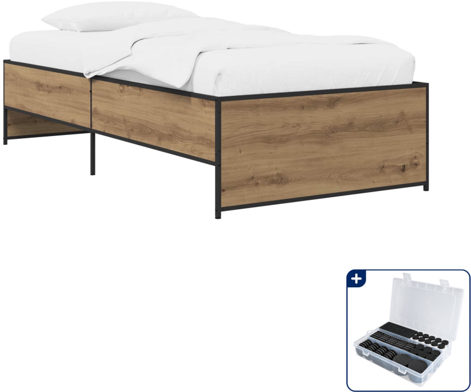 vidaXL bedframe - 80 x 200 cm - bewerkt hout - artisanaal eiken - Inclusief antikrasvilt 177-delig Bruin