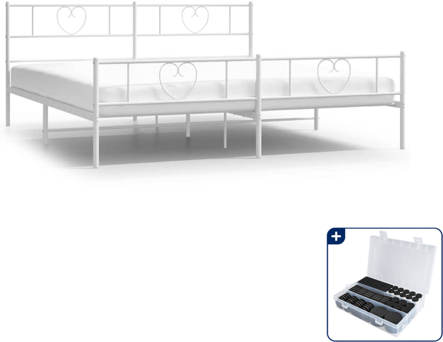 vidaXL bedframe - 193 x 203 cm - staal - wit - Inclusief antikrasvilt 177-delig