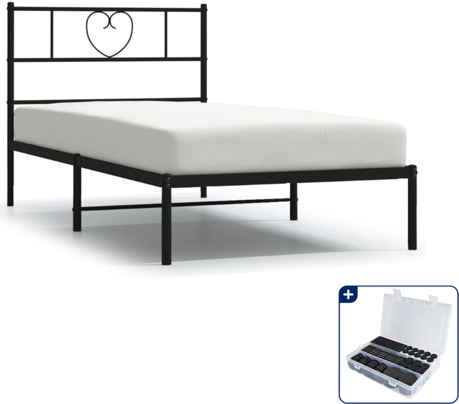 vidaXL bedframe 75 x 190 cm - staal - zwart - Inclusief antikrasvilt 177-delig