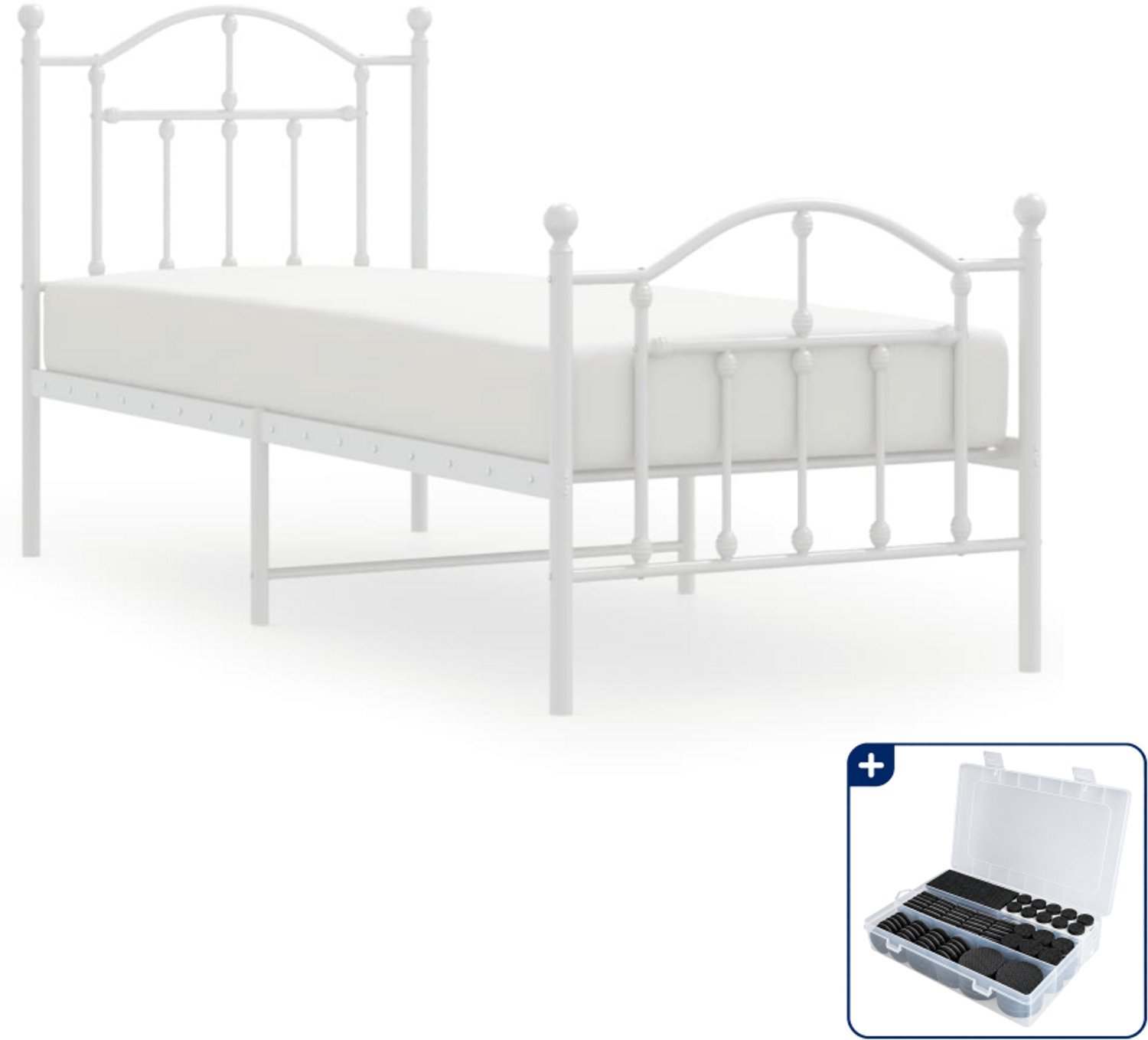 vidaXL bedframe - 75 x 190 cm - staal - wit - Inclusief antikrasvilt 177-delig