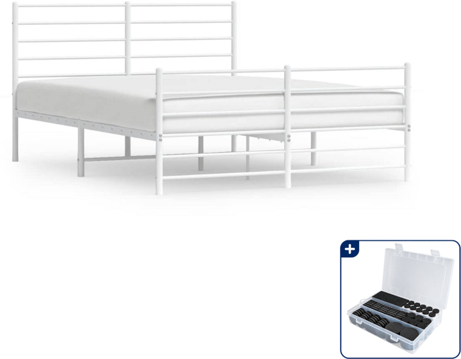 vidaXL Bedframe - 150 x 200 cm - metaal - wit - Inclusief antikrasvilt 177-delig