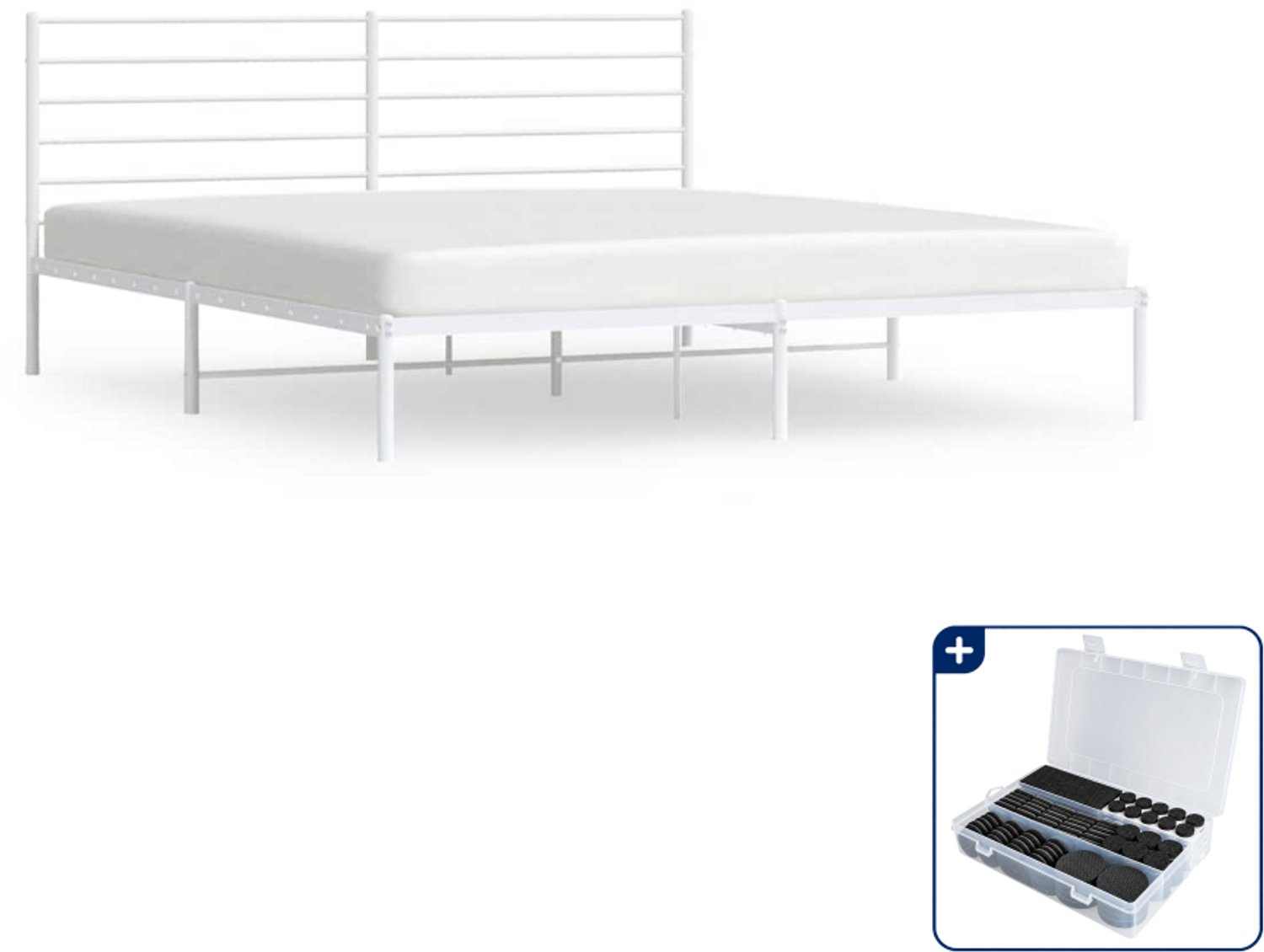 vidaXL bedframe met hoofdbord - 193 x 203 cm - staal - wit - Inclusief antikrasvilt 177-delig