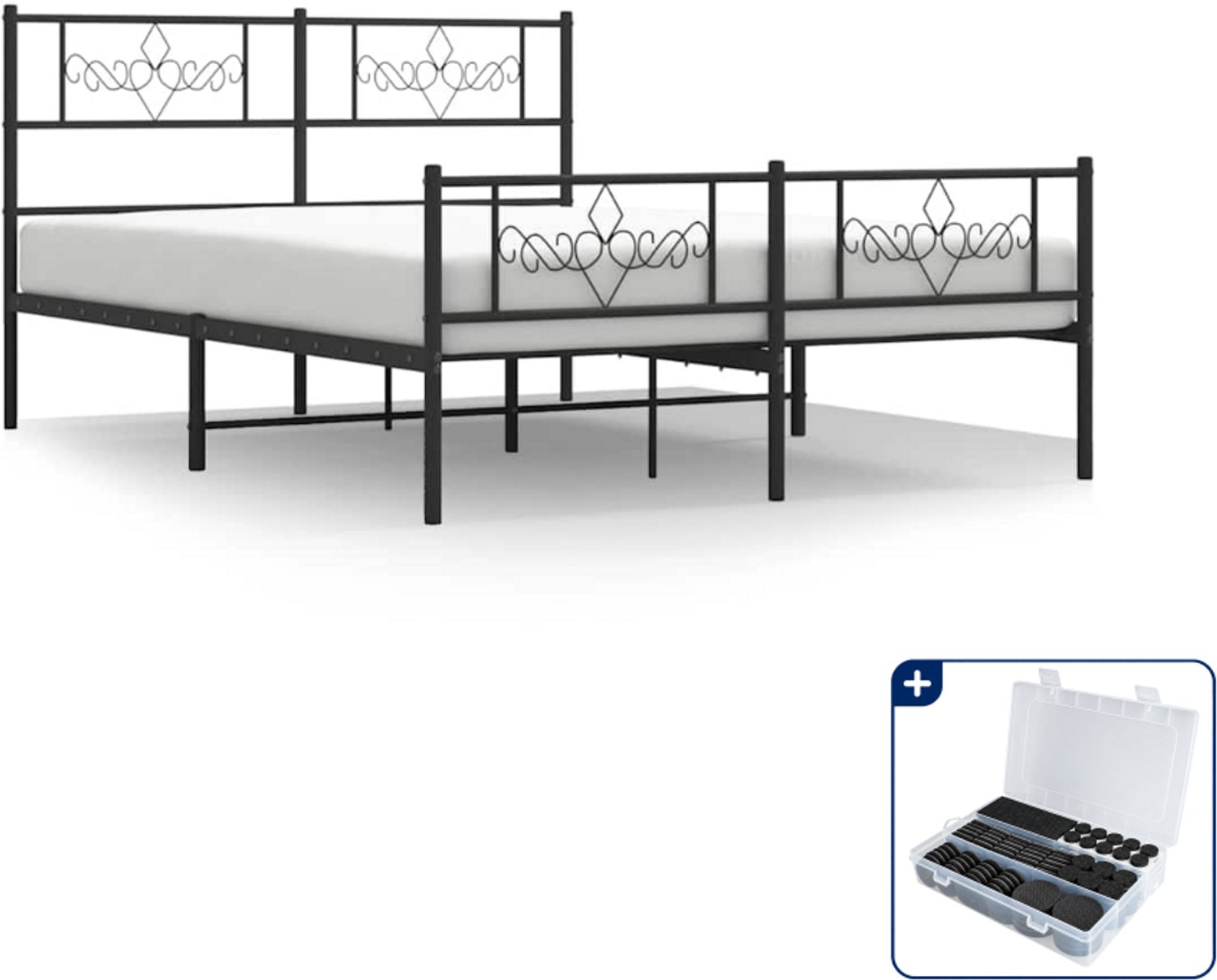 vidaXL bedframe - 135 x 190 cm - staal - zwart - Inclusief antikrasvilt 177-delig