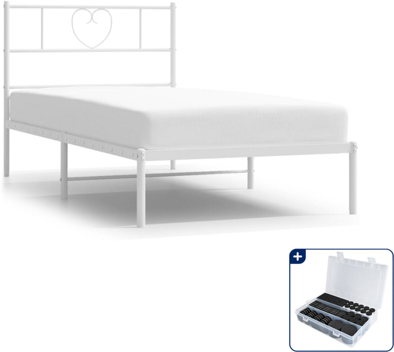 vidaXL bedframe met hoofdbord - 90 x 200 cm - staal - wit - Inclusief antikrasvilt 177-delig
