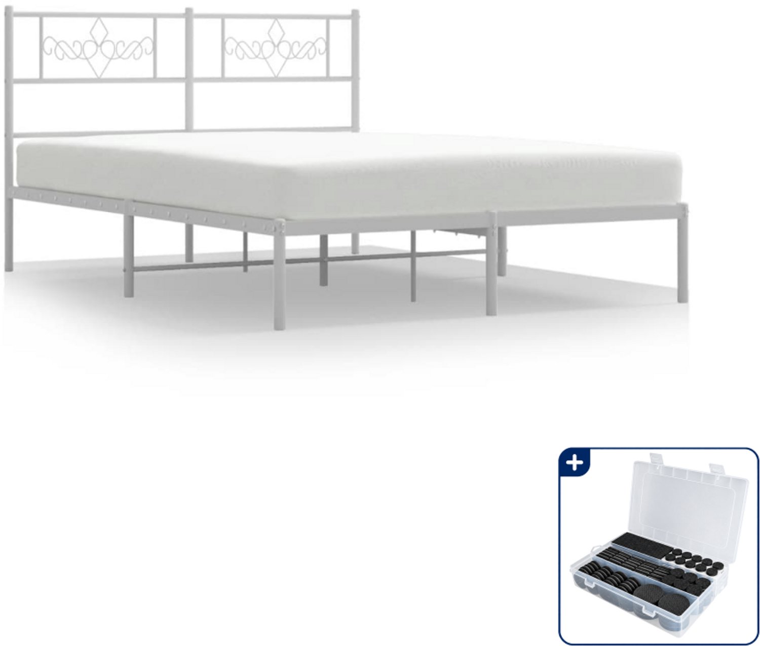vidaXL bedframe met hoofdbord - 120 x 190 cm - staal - wit - Inclusief antikrasvilt 177-delig