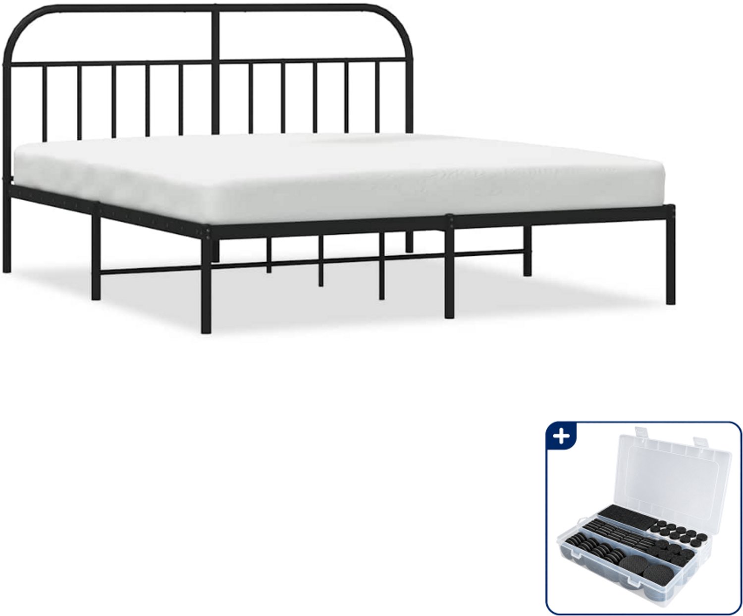 vidaXL Bedframe met hoofdbord - 183 x 213 cm - metaal - zwart - Inclusief antikrasvilt 177-delig