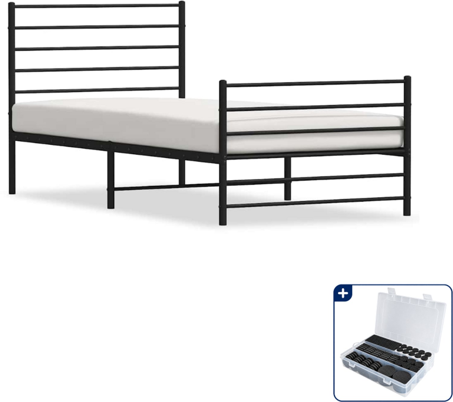 vidaXL bedframe - 107 x 203 cm - metaal - zwart - Inclusief antikrasvilt 177-delig