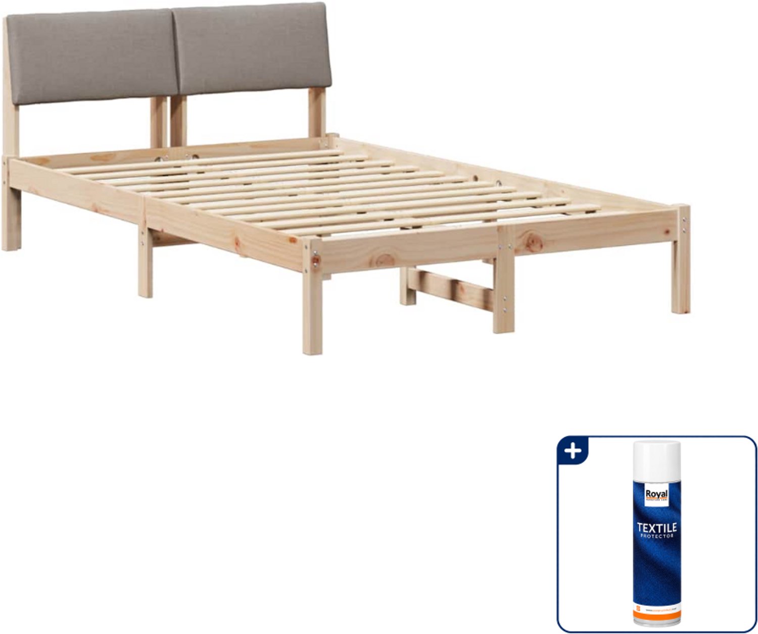 vidaXL bedframe - 120 x 190 cm - massief grenenhout - bruin en taupe - Inclusief textielbeschermer 500 ml