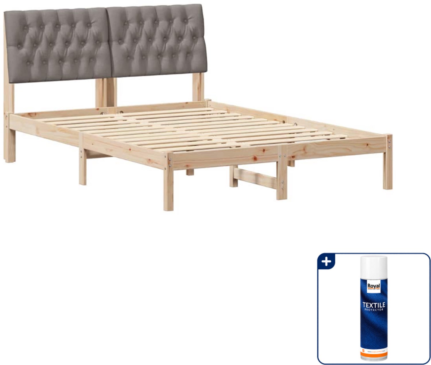 vidaXL bedframe - 135 x 190 cm - massief grenenhout - bruin - Inclusief textielbeschermer 500 ml