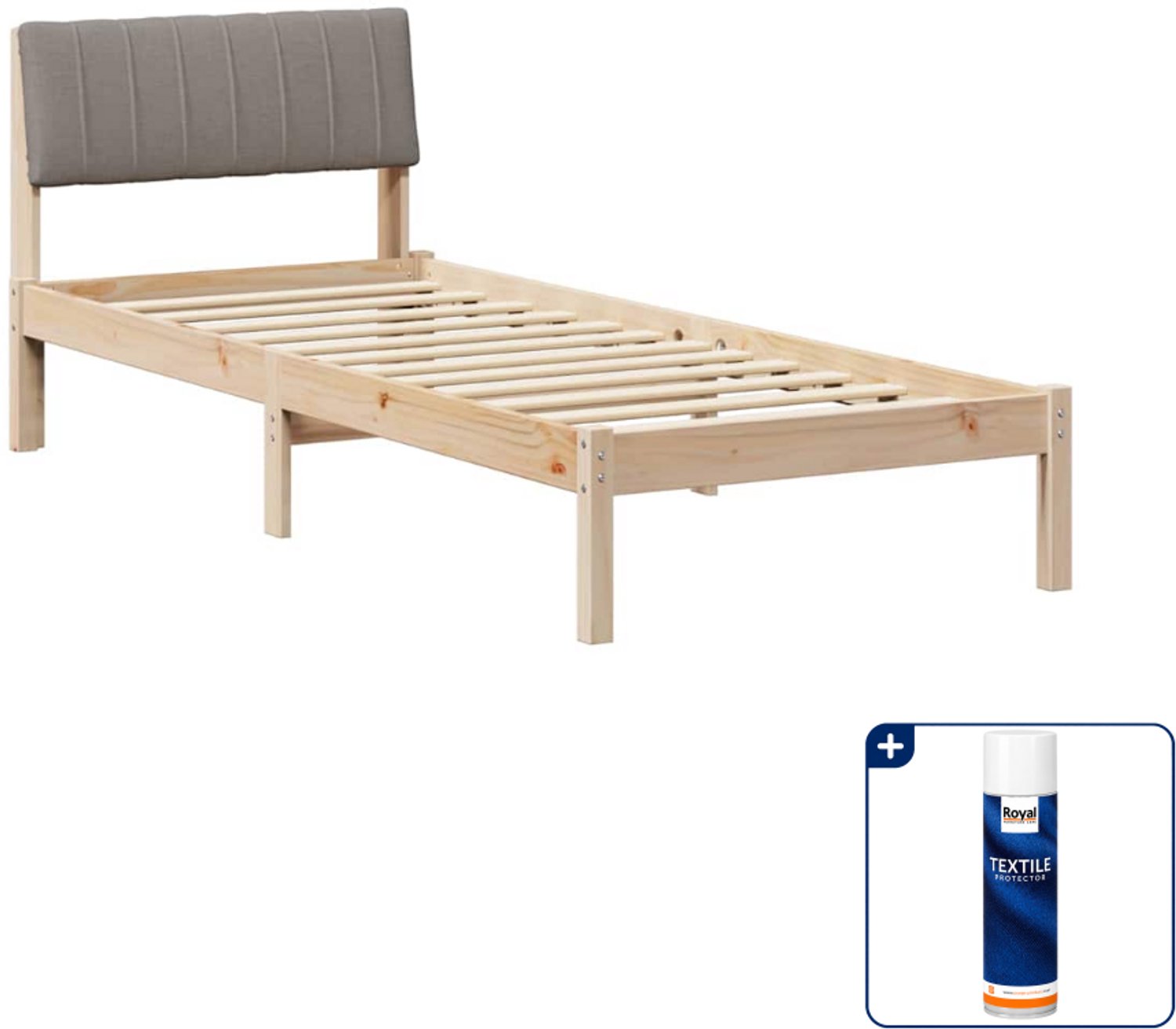 vidaXL Bedframe - 75 x 190 cm - massief grenenhout - bruin en taupe - Inclusief textielbeschermer 500 ml