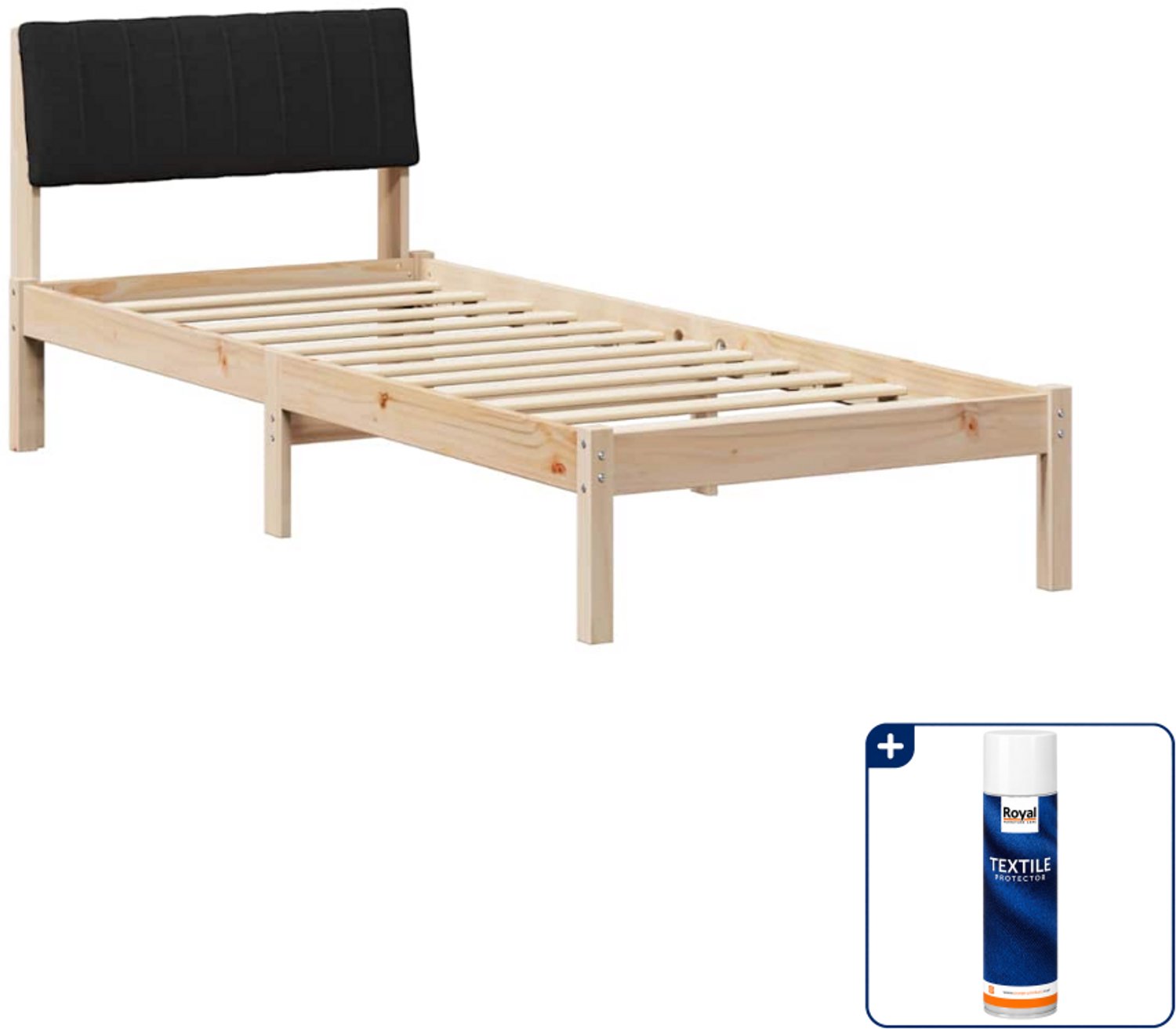 vidaXL bedframe - 75 x 190 cm - massief grenenhout - bruin en zwart - Inclusief textielbeschermer 500 ml