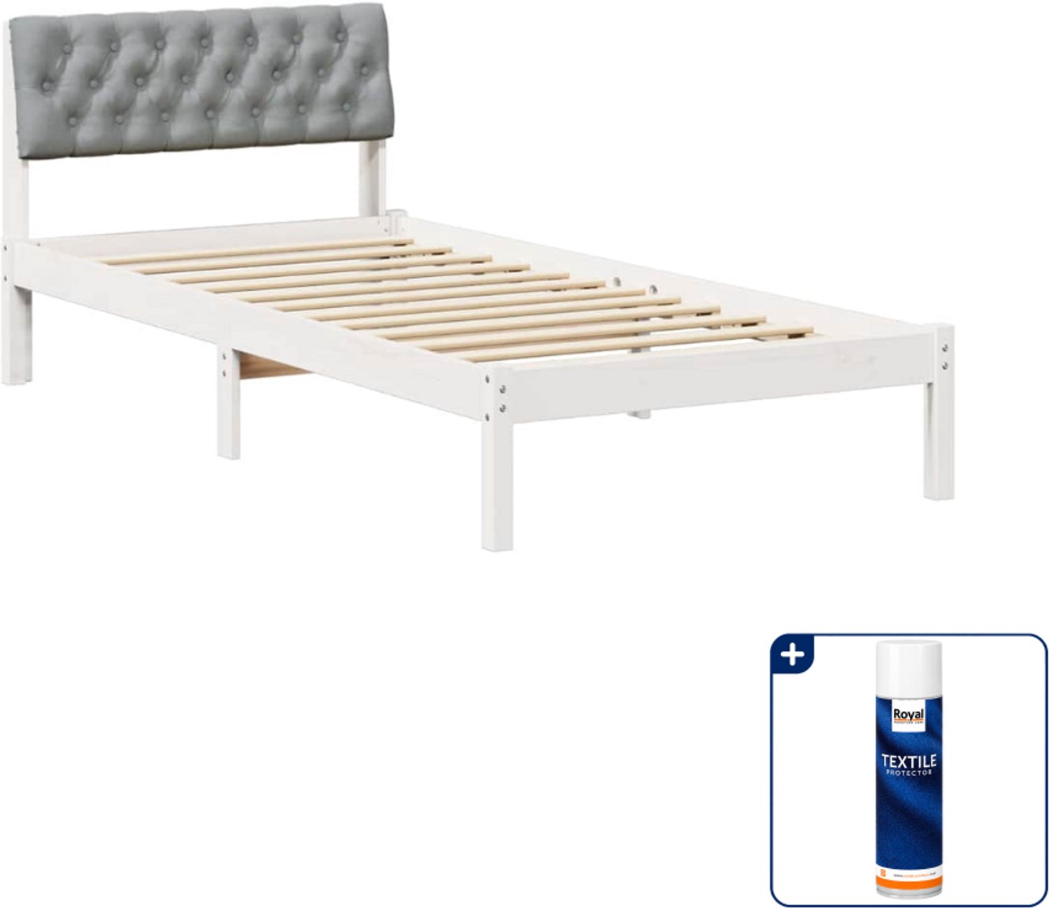 vidaXL bedframe - 90 x 200 cm - massief grenenhout - wit/lichtgrijs - Inclusief textielbeschermer 500 ml