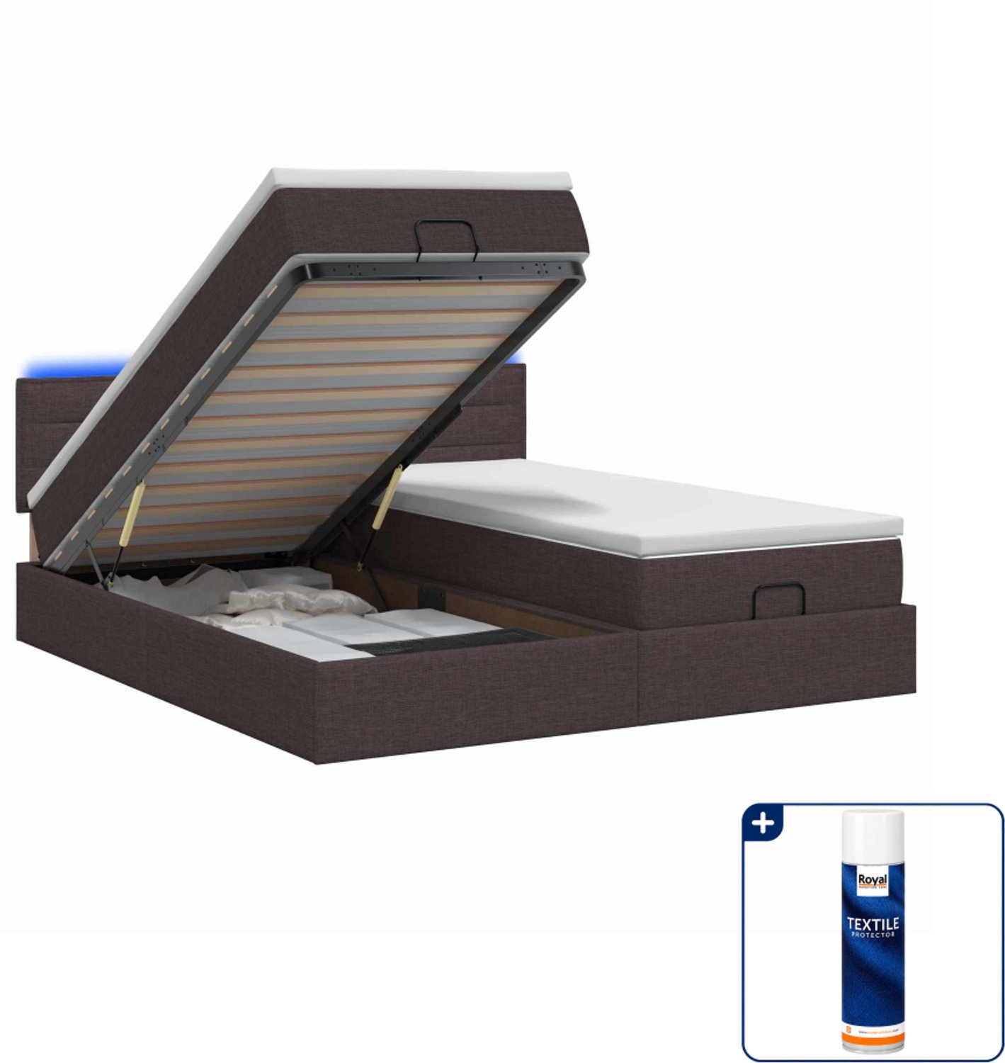 vidaXL Ottoman bed - 200 x 200 cm - donkerbruin - Inclusief textielbeschermer 500 ml