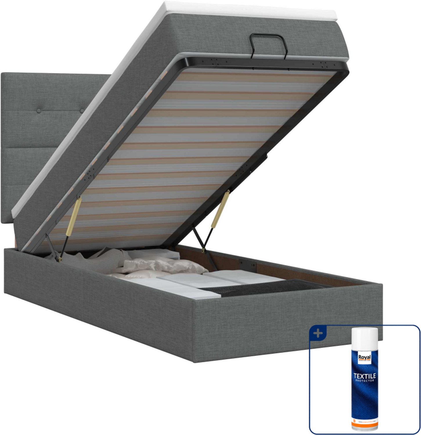 vidaXL ottoman bed met matras - 100 x 200 cm - stof - donkergrijs - Inclusief textielbeschermer 500 ml Donker Grijn