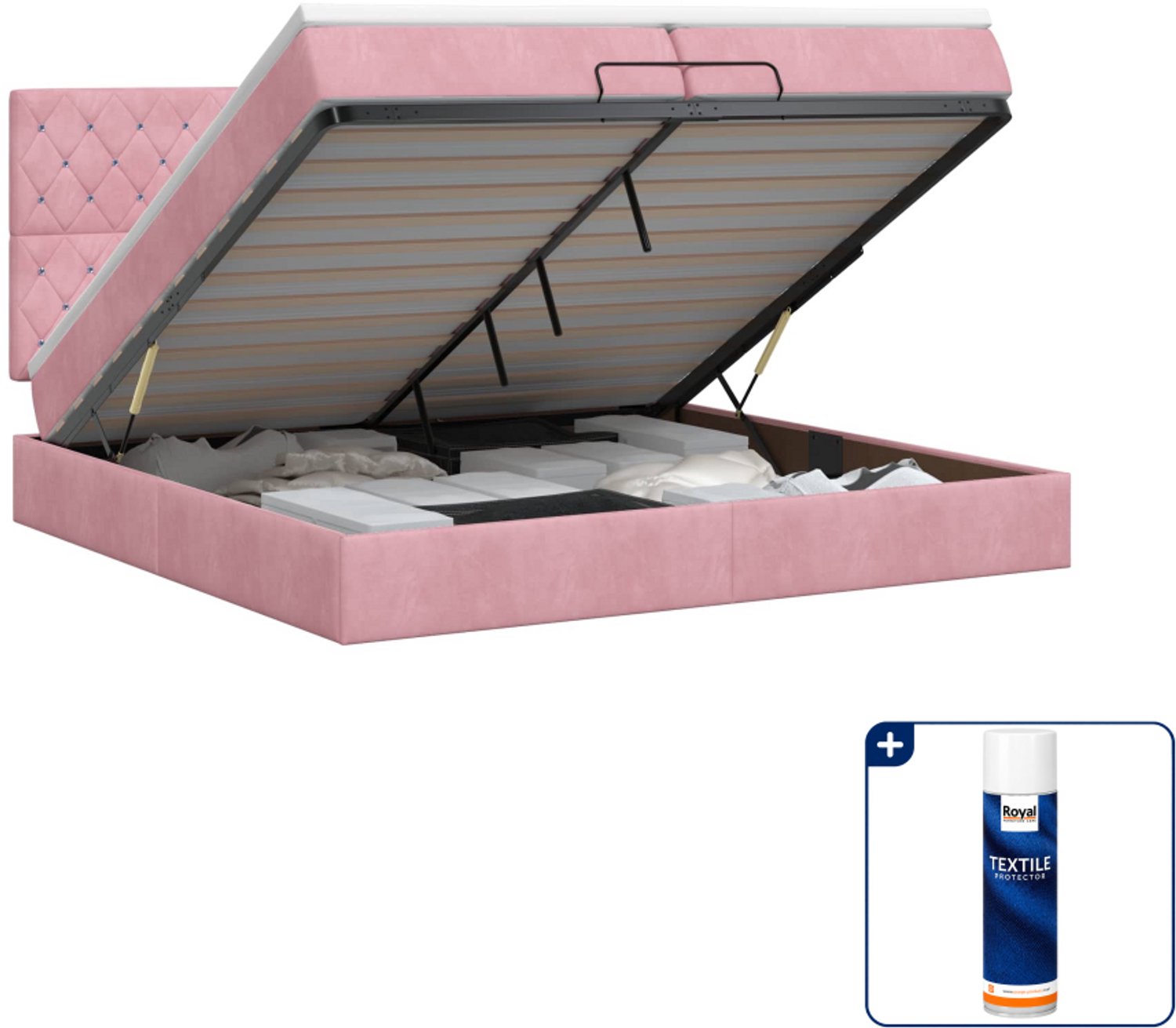 vidaXL Ottoman bed - 200 x 200 cm - fluweel - roze - Inclusief textielbeschermer 500 ml