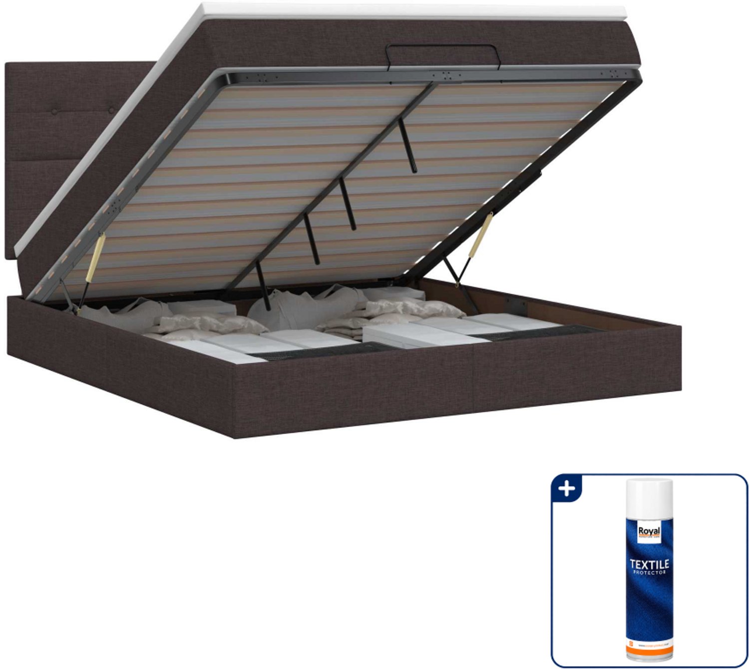 vidaXL ottoman bed - Small double - 140 x 200 cm - donkerbruin - Inclusief textielbeschermer 500 ml