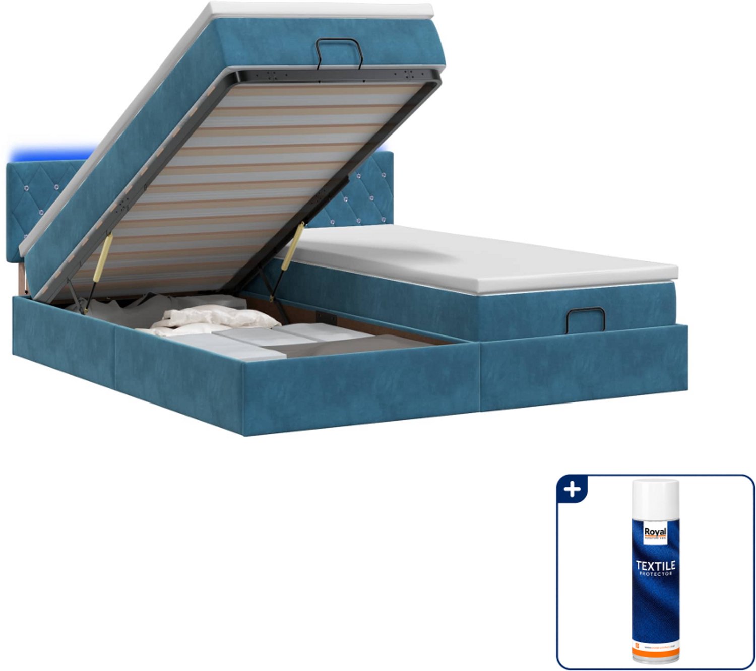 vidaXL Ottoman bed - Super kingsize - 200 x 200 cm - donkerblauw - Inclusief textielbeschermer 500 ml