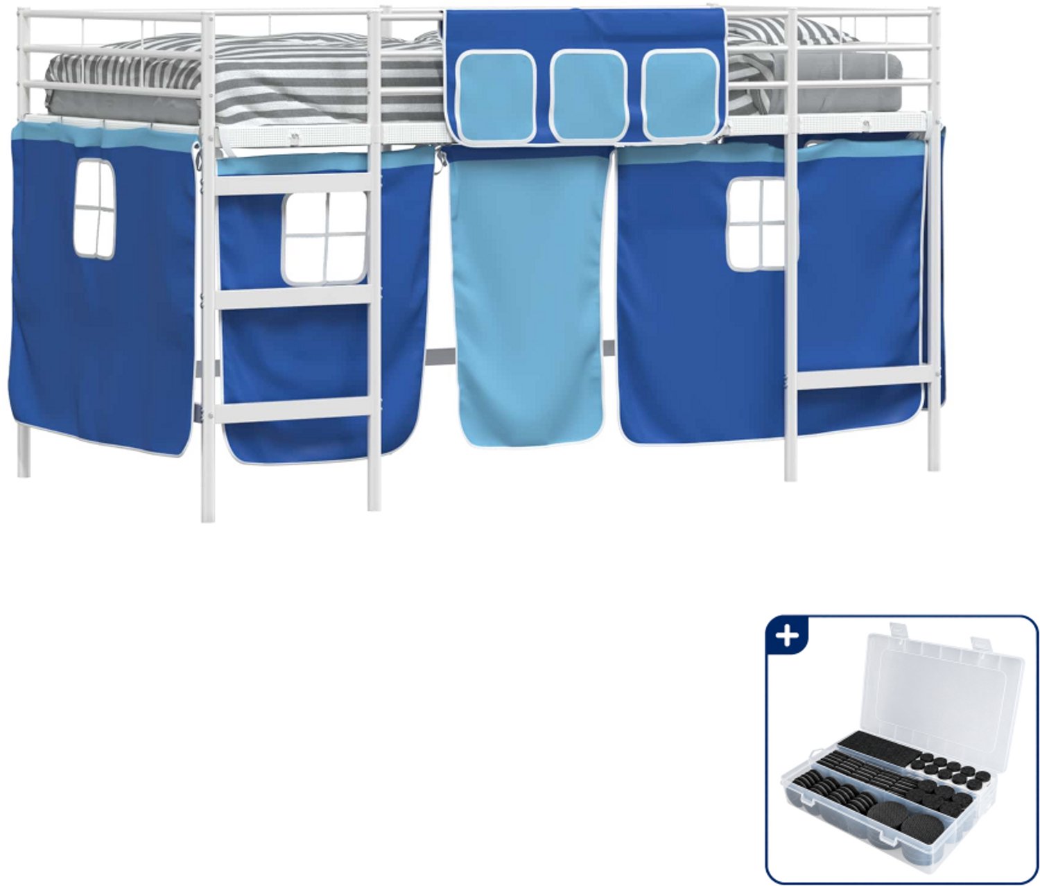 vidaXL kinderhoogslaper met gordijnen - 100 x 200 cm - metaal - wit - Inclusief antikrasvilt 177-delig