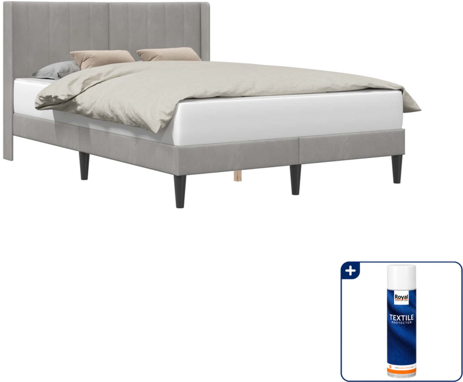 vidaXL Bedframe Small double - 140 x 200 cm - fluweel - lichtgrijs - Inclusief textielbeschermer 500 ml