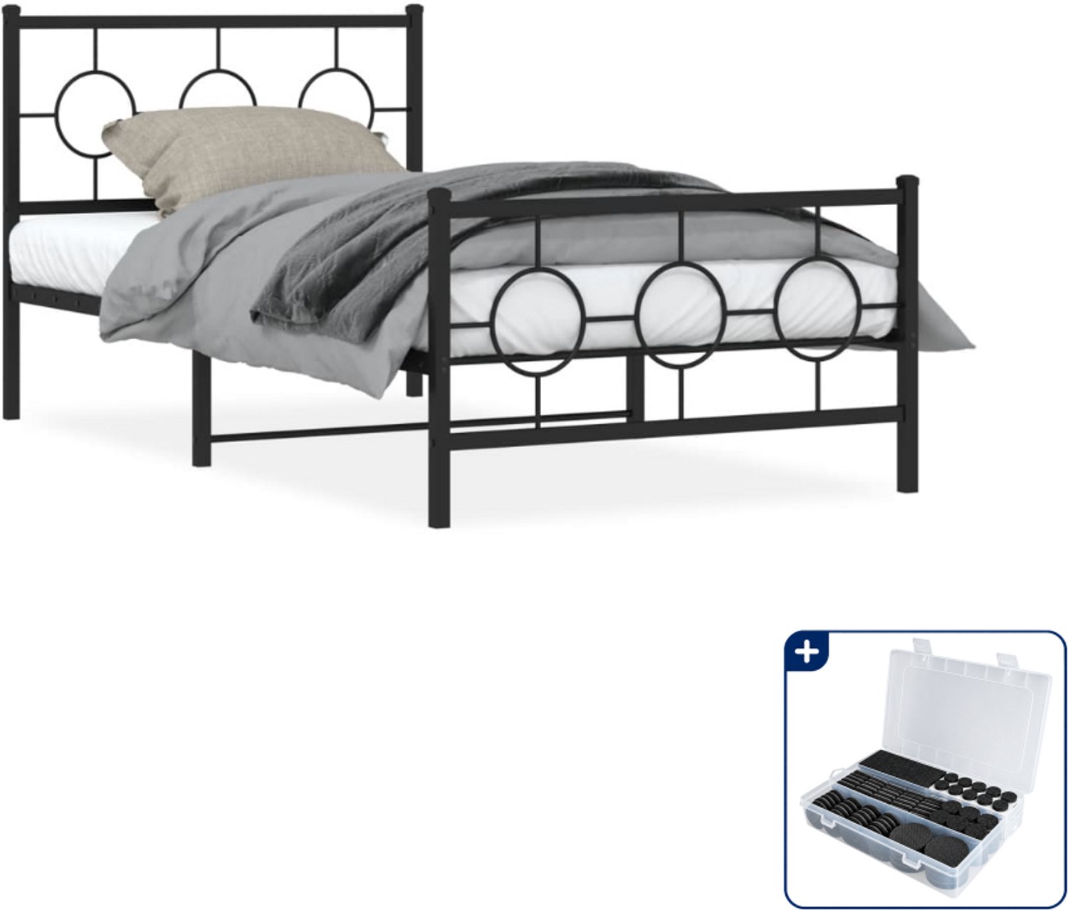 vidaXL bedframe - 100 x 200 cm - staal - zwart - Inclusief antikrasvilt 177-delig