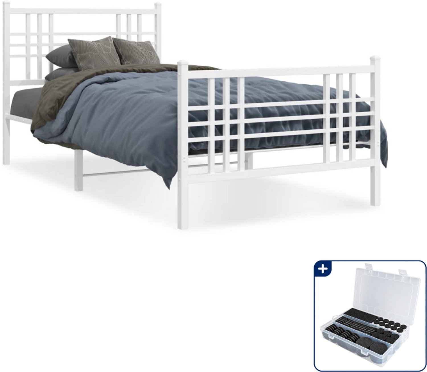 vidaXL Bedframe - 100 x 200 cm - staal - wit - Inclusief antikrasvilt 177-delig