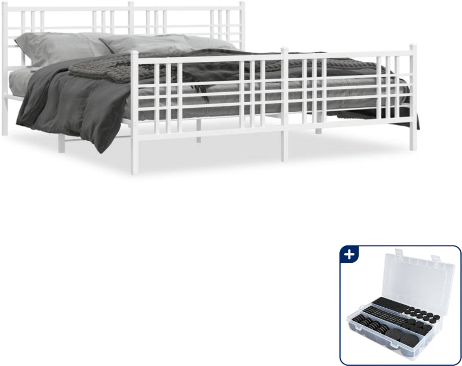 vidaXL Bedframe - 200 x 200 cm - metaal - wit - Inclusief antikrasvilt 177-delig