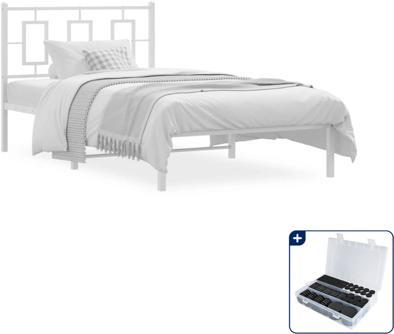 vidaXL bedframe met hoofdbord - 100 x 190 cm - staal - wit - Inclusief antikrasvilt 177-delig