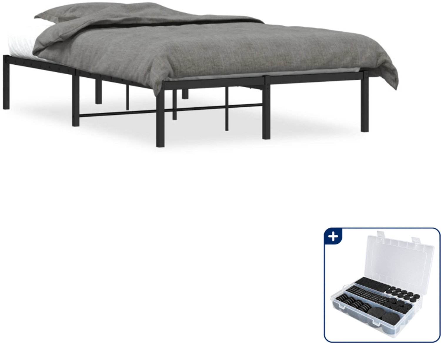 vidaXL bedframe - 120 x 190 cm - staal - zwart - Inclusief antikrasvilt 177-delig
