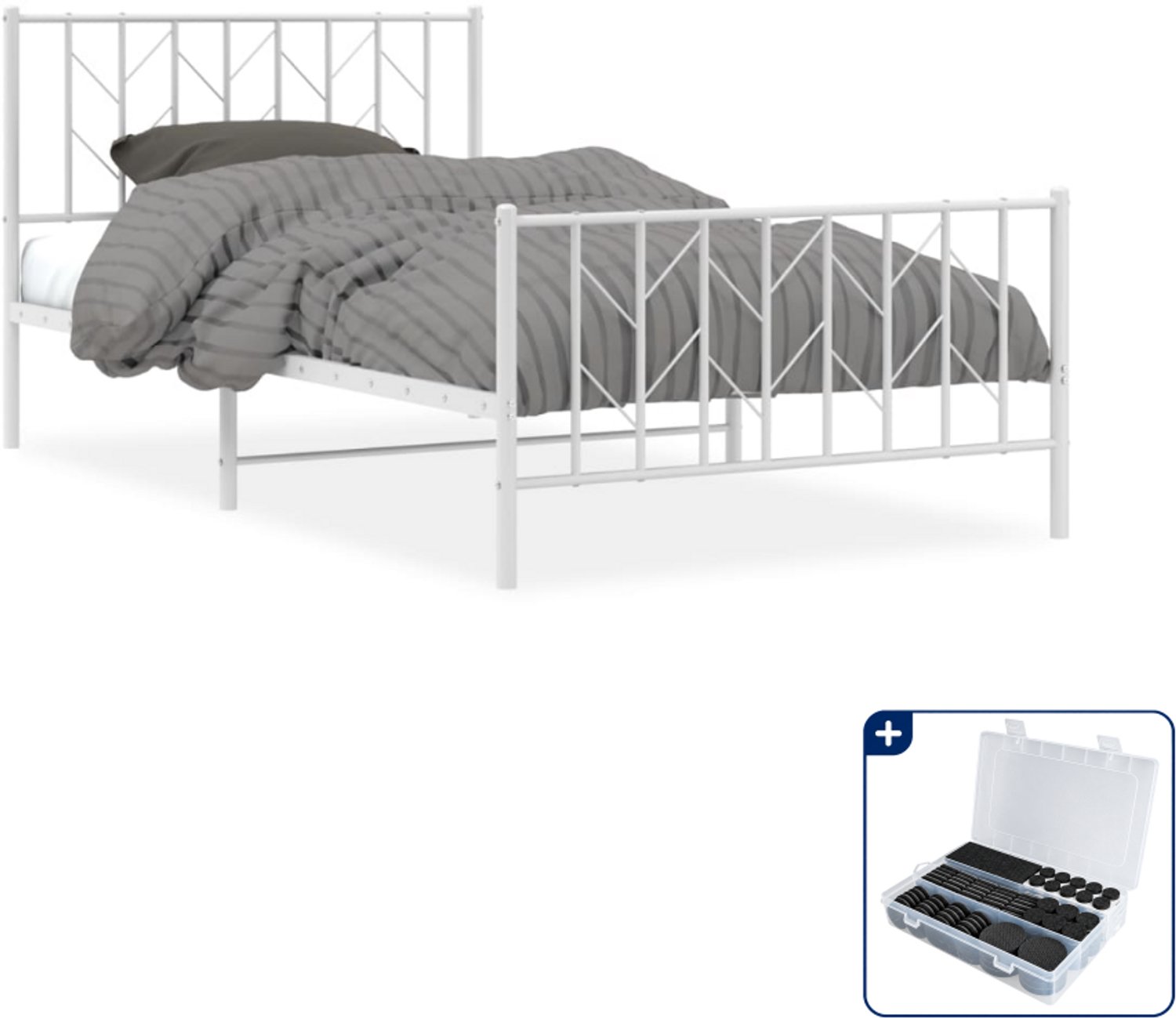 vidaXL Bedframe - 107 x 203 cm - staal - wit - Inclusief antikrasvilt 177-delig