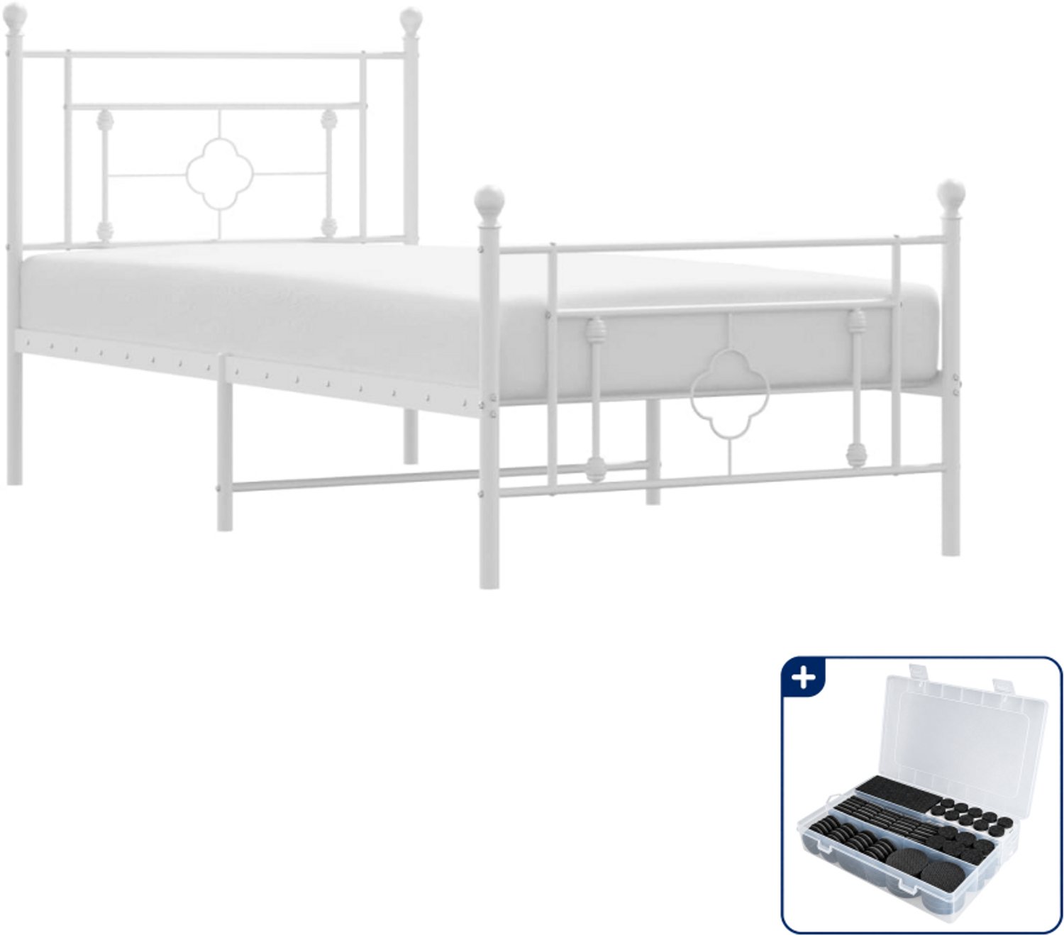 vidaXL bedframe - 100 x 190 cm - staal - wit - Inclusief antikrasvilt 177-delig
